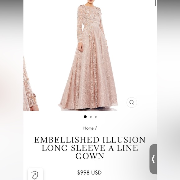 Mac Duggal Embellished Illusion Long Sleeve A line Gown In Mocha Pink - Reemoly - Picture 3 of 17